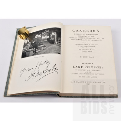 Rare Book, First Edition John Gale, Canberra History and Legends, A M Fallick & Sons, Queanbeyan, 1927
