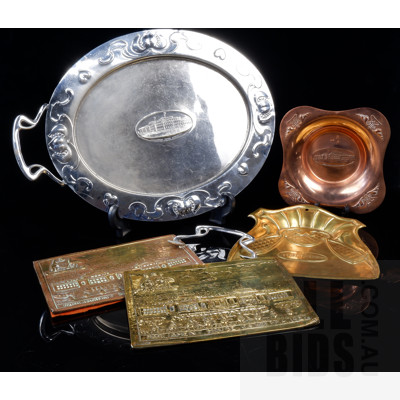 Collection Antique Joseph Sankey & Sons and Others Copper and Chrome Old Parliament House Canberra Commemorative Ware Including Tray, Shallow Dish and Crumb Tray