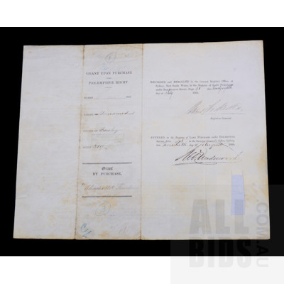 Antique Original Booroomba Land Title Document 1862, Charles McKeachnie Purchase of Land Near Tharwa