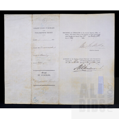 Antique Original Booroomba Land Title Document 1862, Charles McKeachnie Purchase of Land Near Tharwa