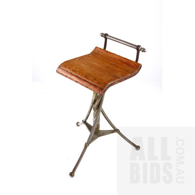 Vintage Piano Stool with Wrought Metal Barley Twist Tripod Base