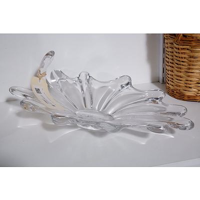 Large French Glass Centerpiece Leaf Bowl - Marked to Base