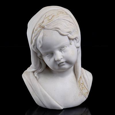 Antique Late Victorian Parian Ware Bust of a Weeping Girl