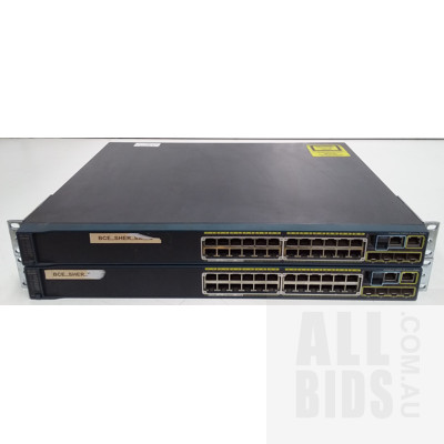 Cisco (WS-C2960S-24PS-L) Catalyst 2960-S Series 24 Port Managed Gigabit Ethernet PoE+ Switch - Lot of Two