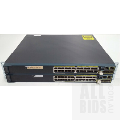 Cisco (WS-C2960S-24PS-L) Catalyst 2960-S Series 24 Port Managed Gigabit Ethernet PoE+ Switch - Lot of Two