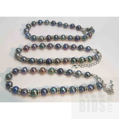 Set of Three Peacock Black Fresh-Water Cultured Pearls Bracelets