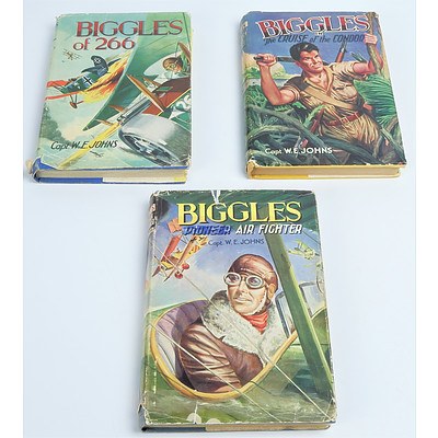 Three Vintage Captain W E Johns Biggles Titles Including Biggles of 266,Biggles in the Cruise of the Condor and Biggles Air Fighter, all with Dust Jackets