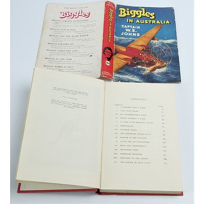 Three Vintage Captain W E Johns Biggles First Edition Titles Including Biggles of the Special Air Police, Biggles and the Black Peril and Biggles in Australia (First Edition)