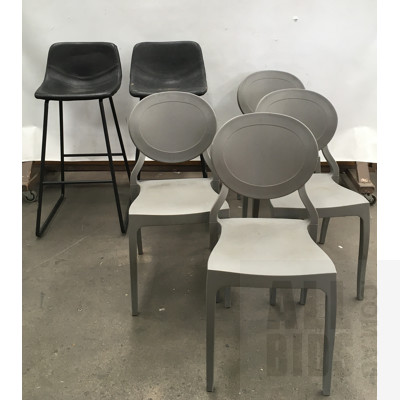 Composite Grey Cafe Chairs And Dark Grey Faux Leather Bar Stools - Lot of Six