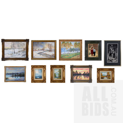 Ten Framed Artworks, Landscapes and Other Subjects, Largest 39 x 30 cm (10)