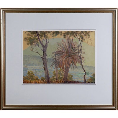 John Gardner (1906-1987), Zimia Palm, Zimia Ranges Central Queensland, Watercolour & Oil, 35 x 47 cm