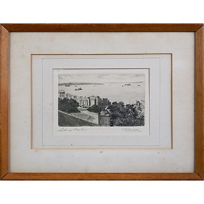 T. R. Amies (1883-1936), Sydney Harbour, Etching, 13 x 8 cm (image size)