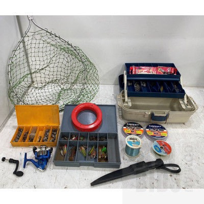 Assorted Fishing Items, Including Hooks, Lines and Sinkers