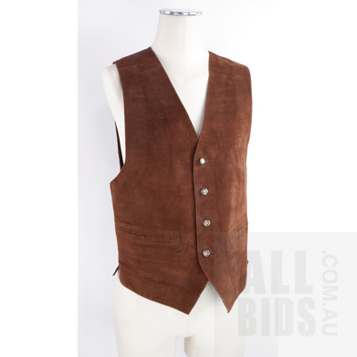 1980s Atelier Brown Suede Vest with Metal Buttons