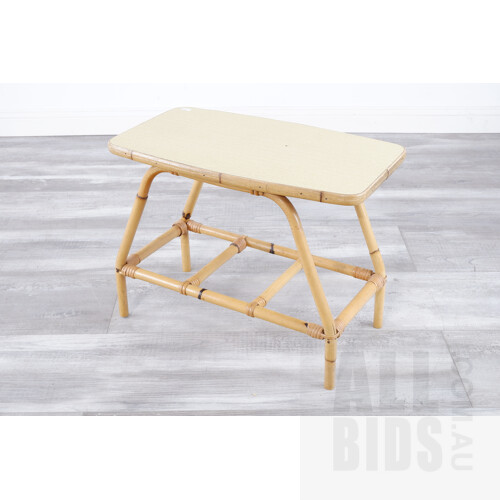 Retro Bamboo Side Table with Laminate Top and Magazine Shelf Blow