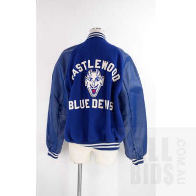 Blue US Letterman Jacket - Wool and Vinyl - Castlewood Blue Devils