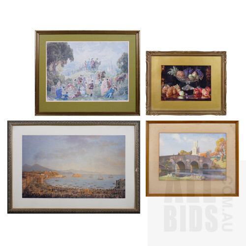 Four Framed Reproduction Prints Including Norman Lindsay and Frank Neville, largest 59 x 85 cm overall (4)