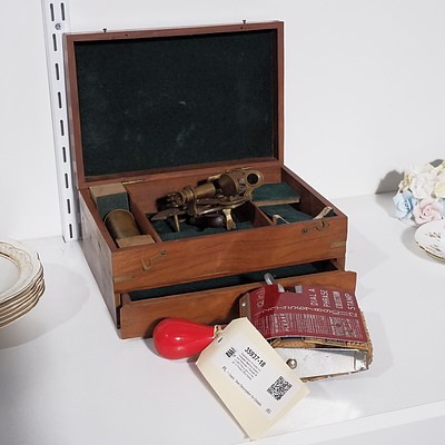 Reproduction of Horatio Hornblowers Maritime Sextant and Telescope in Wooden Box with Plaque and a Vintage 12 Phrase Office Stamp