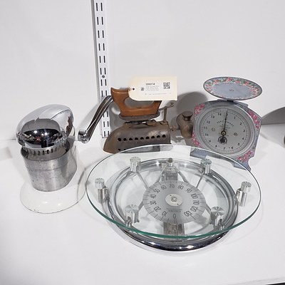 Vintage Persinware Kitchen Scales, Optimus Flat Iron, Juice max Citrus Press and Glass Bathroom Scales