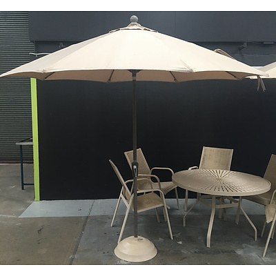 Beige Powder Coated, Outdoor Furniture Suite With 2 Large Umbrellas - Lot Of Eight