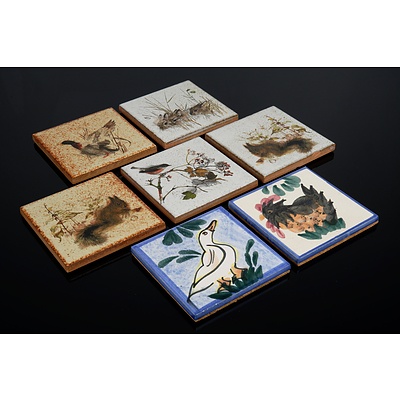 Five CLP Italian Hand Painted Tiles Featuring Woodland Animals plus Two poultry Themed Tiles