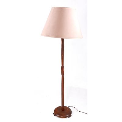 Vintage Turned Timber Floor Lamp With Shade