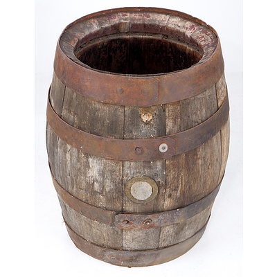 Vintage Wooden Quarter Sized Barrel With Metal Bindings