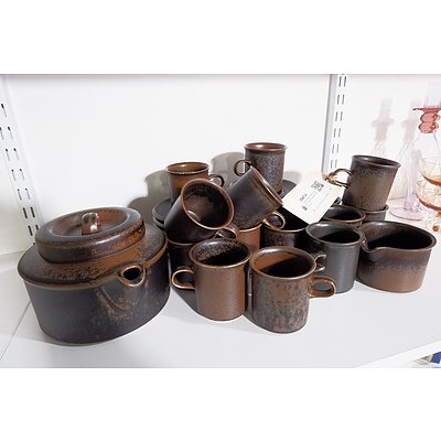 Arabia Finland 'Ruska' Tea Pot, Cups and Saucers, Milk Jug