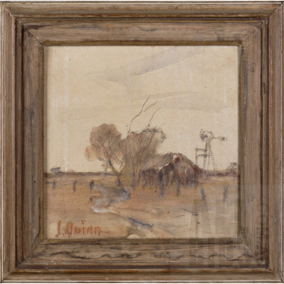 J. Quinn, Untitled (Cottage and Windmill), Oil on Canvas, 24 x 24 cm