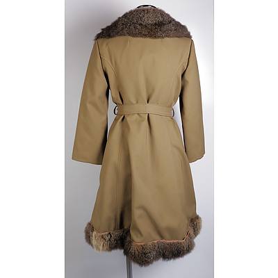 Vintage Weatherproof Trench Coat with Full Fur Lining including Collar and Hem
