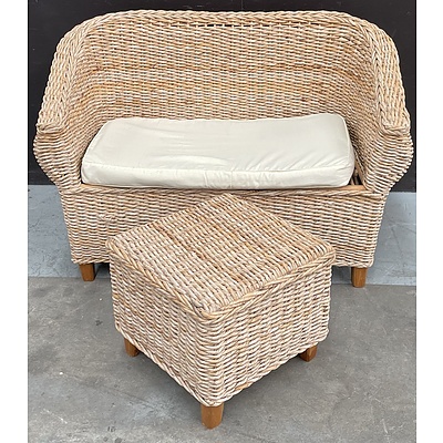 Wicker Two Seat Lounge And Wicker Ottoman