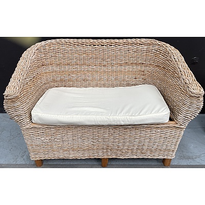 Wicker Two Seat Lounge And Wicker Ottoman