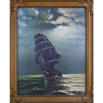 Large Vintage Maritime Art Print in Gilded frame
