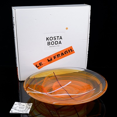Large Kosta Boda Orange 'Contrast' Dish by Anna Ehrner with Original Box