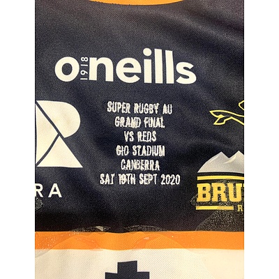 L1 - Signed 2020 Brumbies Player Worn Grand Final Jersey Signed by Cadeyrn Neville and Dan Mckeller.