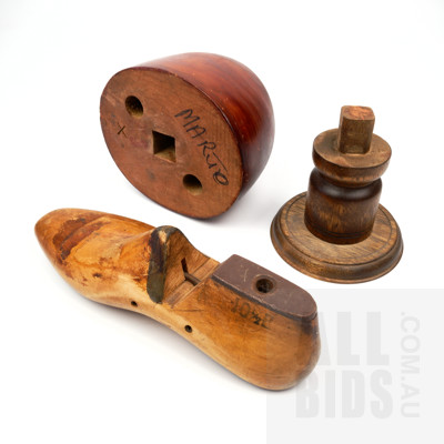 Large Antique Wooden Hat Block and Shoe Stretcher (2)