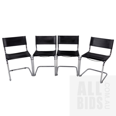 Four Marcel Breuer Style Black Leather and Chrome Cantilever Chairs