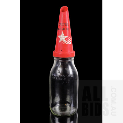 Vintage BT NSW One Litre Oil Bottle with Caltex Plastic Pourer
