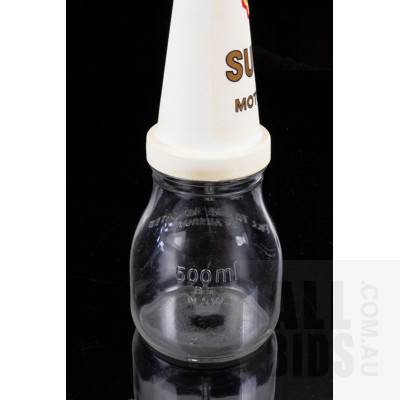 Vintage BT NSW 500 ml Oil Bottle with Shell Super Plastic Pourer