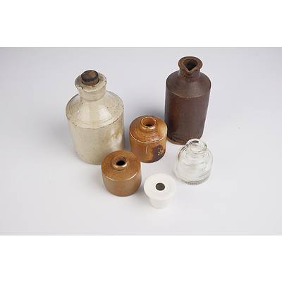Collection of Antique and Vintage Stoneware, Glass and Porcelain Ink Bottles including Fowlers