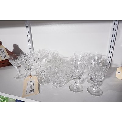 Three Vintage Sets of Six Cut Crystal Goblets and Tumblers including Stuart
