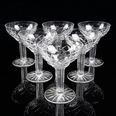 Set of Six Vintage Cut Crystal Hollow Stemmed Champagne Glasses