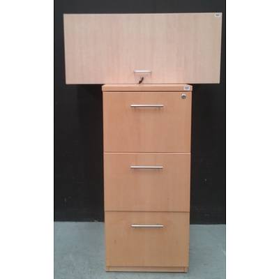 Solid Timber 3 Drawer Filing Cabinet And Beige Melamine Wall Mounted Storage Cabinet