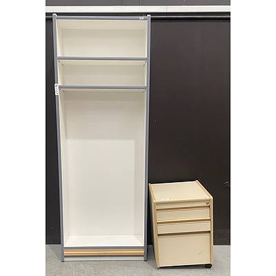 Beige Melamine 3 Drawer Filing Cabinet And Light Grey Melamine Bookcase