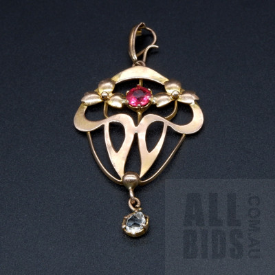 Art Deco 9ct Rose Gold Pendant with Garnet Topped Doublet and Paste, 1.6g