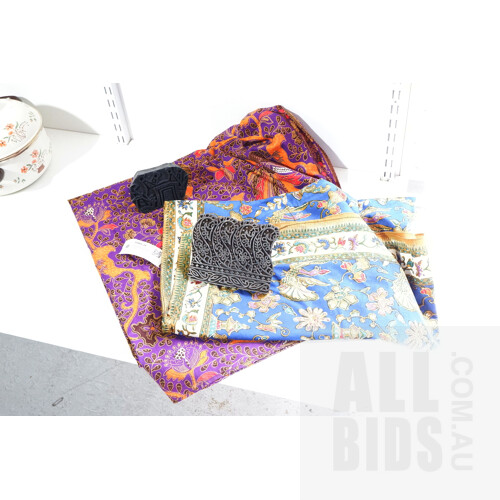 Two Vintage South East Asian Batik Block and Two Batik Textiles