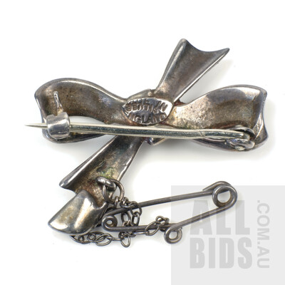 English Sterling Silver Marcasite Bow Brooch, 6.1g