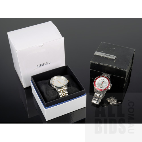 Boxed J Springs Automatic Wristwatch with Open Back Movement and a Boxed Seiko 100M Wristwatch