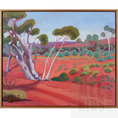 Val Johnson (late 20th Century), Red Sand Outback, Oil on Canvas, 50 x 60 cm 