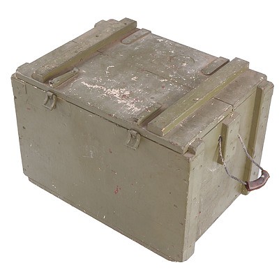Vintage Wooden Military Mortar Shell Crate with Wire Rope Handles